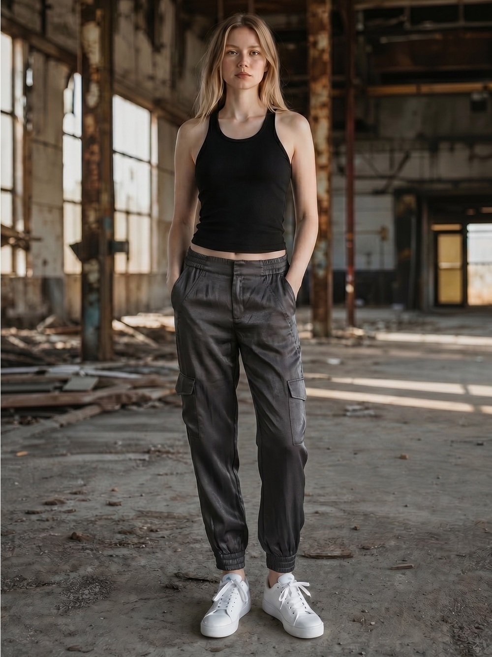 Anthropologie Olive Cargo Carbon Metallic Shimmer Jogger Pants Size XS